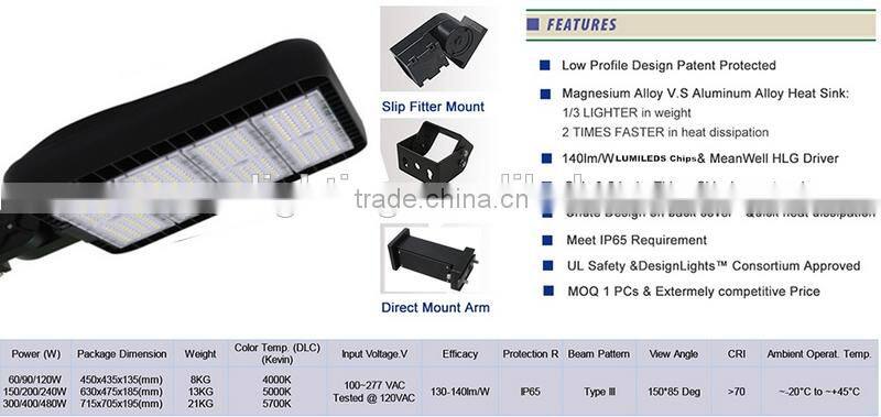 UL DLC Certification and Magnesium Alloy housing 200w led outdoor parking lot lighting