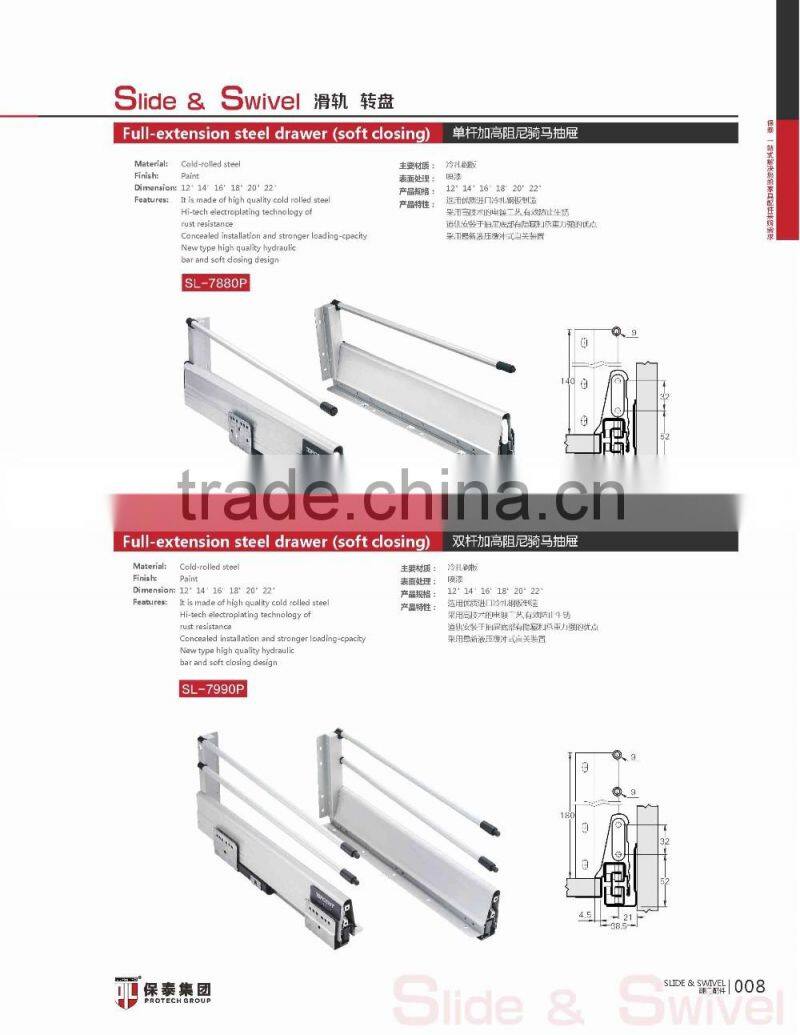 Full-extension steel drawer