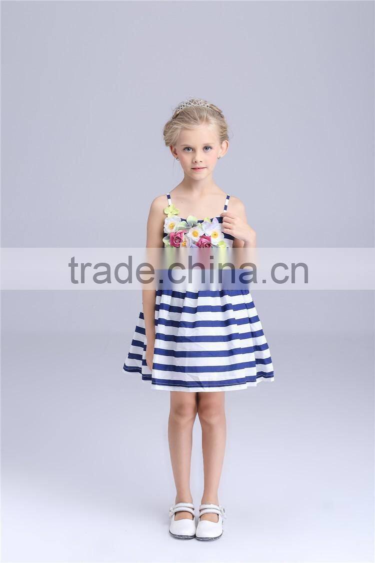 2016 new arrival flower stripe girls frock patterns