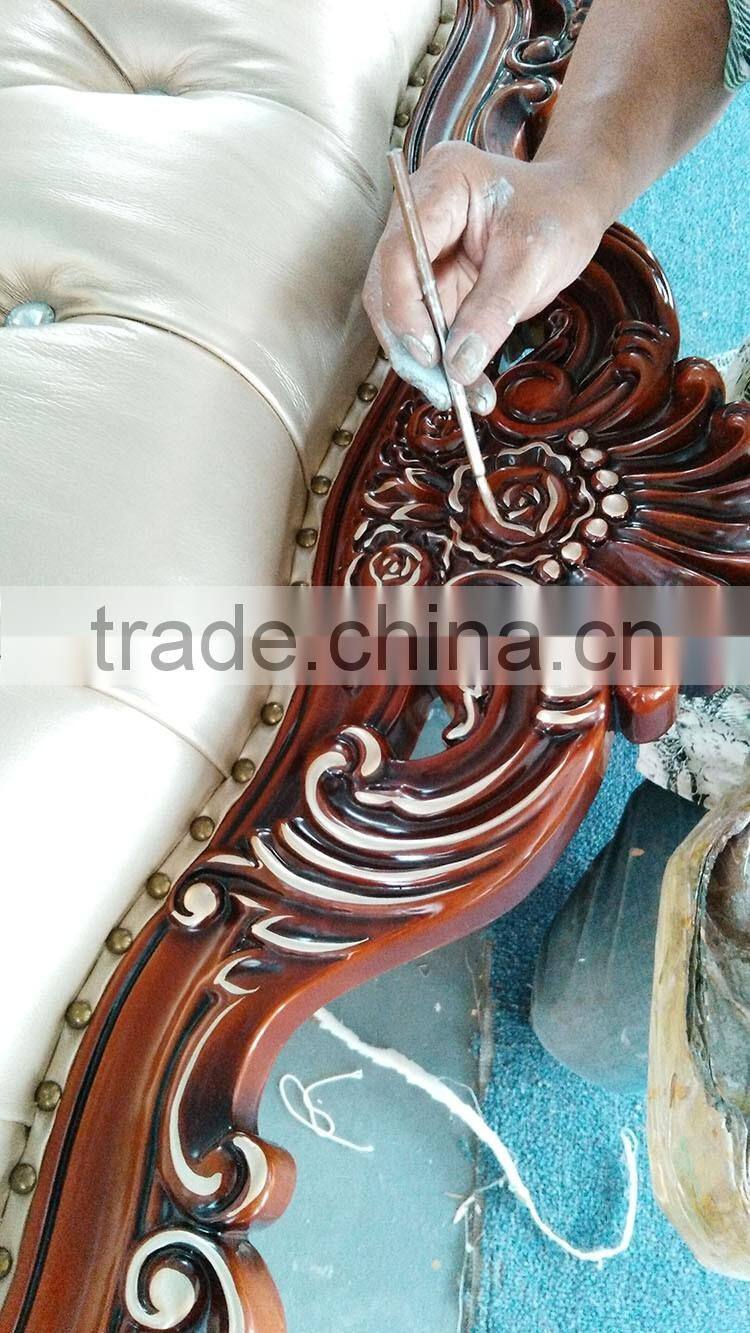 Royal european style dining room chair wood carved armless dining chair with oval tufted leather back