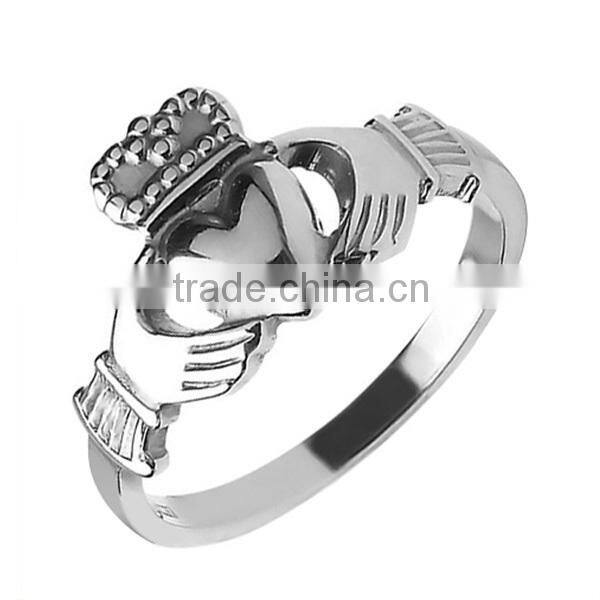 SRR0118 China Jewelry Factory Blank Claddagh Ring Crowned Heart Ring High Polished Stainless Steel Ring
