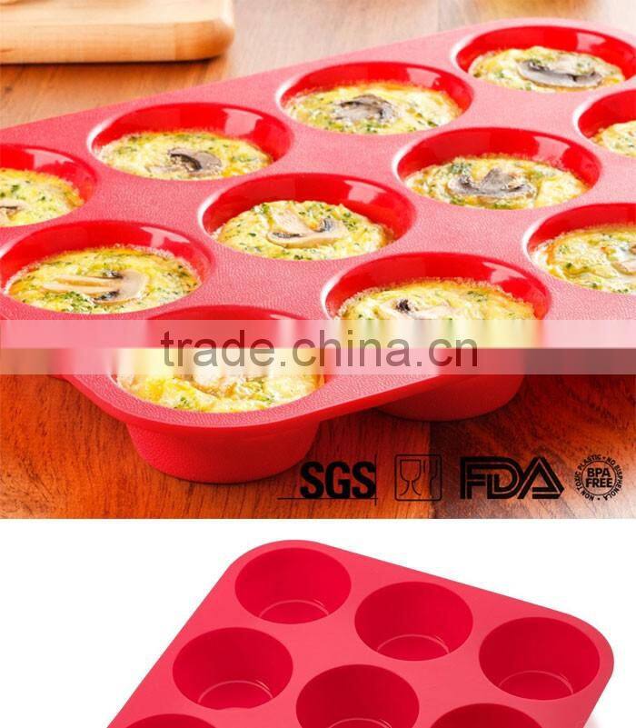 Hot Sale Cake Tools Cupcake Baking Tray Fondant Kitchen Bakeware Silicone Non-Stick 12 Cups Cake Mold Muffin Pan