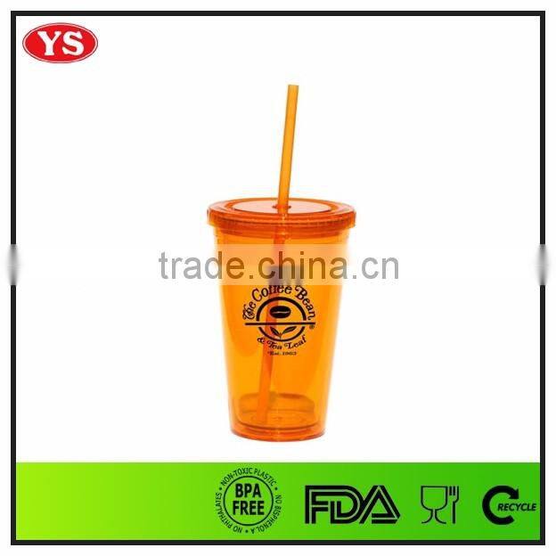 16 ounce double wall plastic cold tumbler with straw