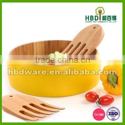 High quality painted bamboo salad bowl with server wholesale