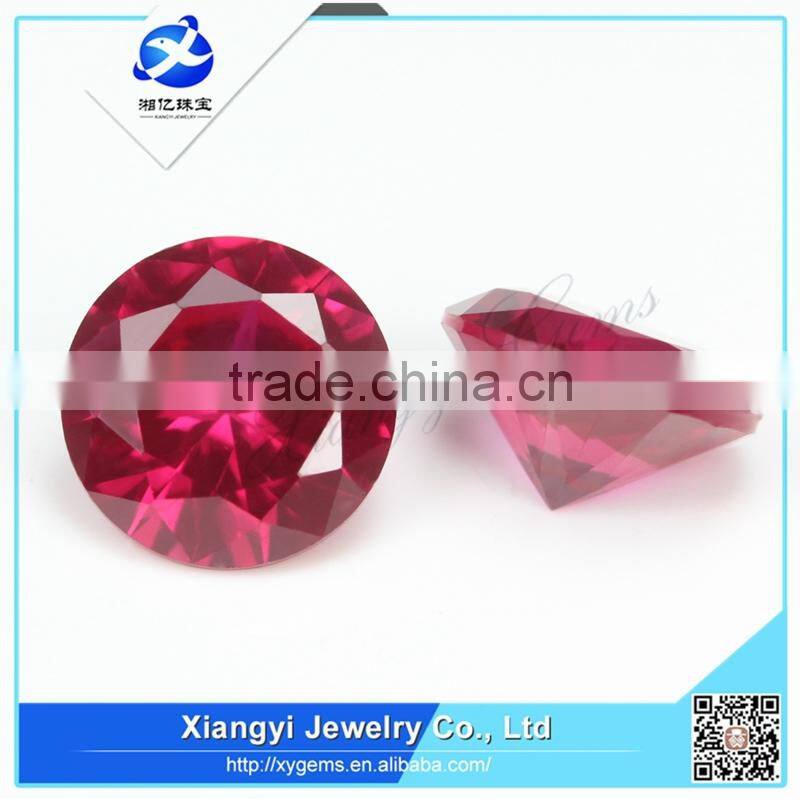 diamond cut round shape lab created ruby gemstone bead for jewelry