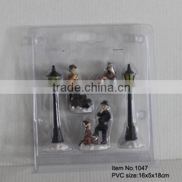 Set of 4 Christmas decoration scene resin miniature house and figurines