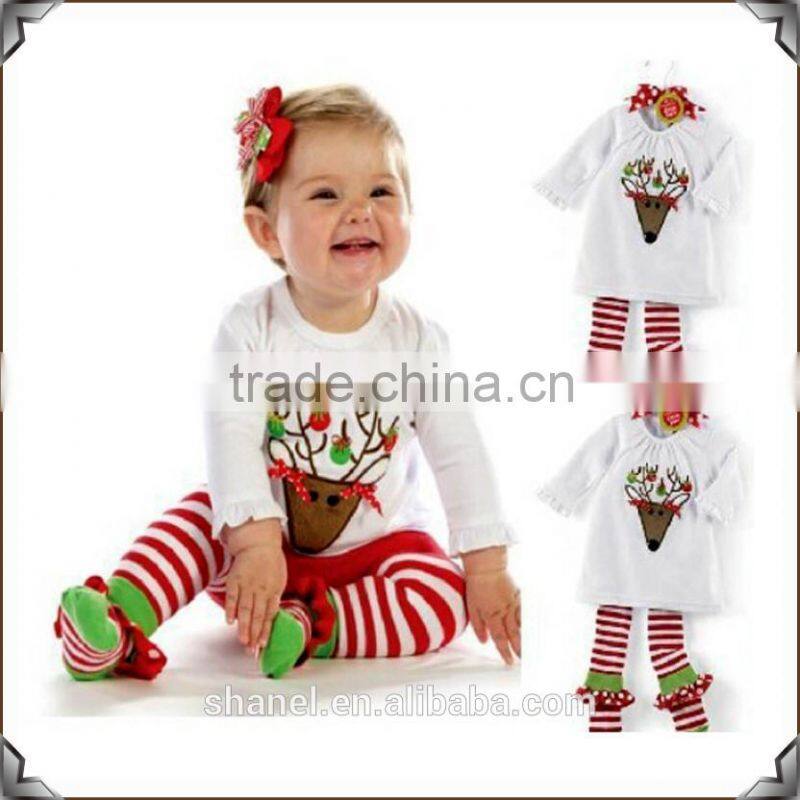 Hot sale kids stripe clothes lovely girls outfits fall baby clothes 2015 christmas children clothing