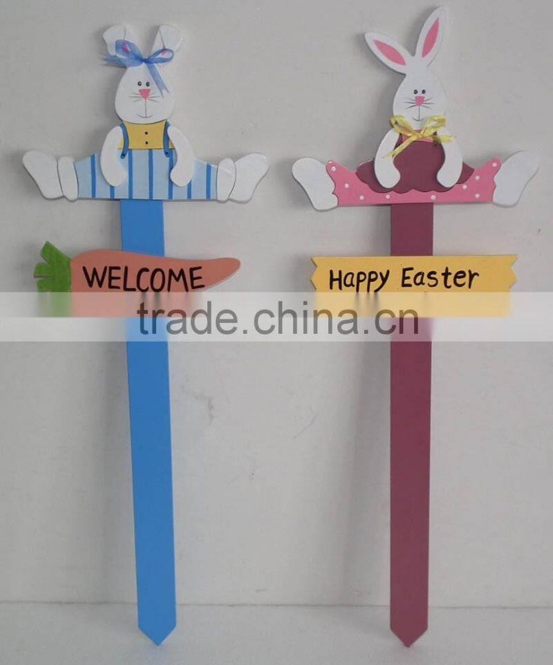 Wooden rabbit yard stake ,wood easter deco rabbit garden stake 24" easter stake