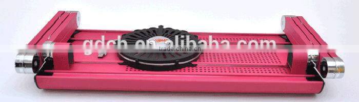 Folding laptop table for computer with cooling fans and mouse Tray and Book Clamping