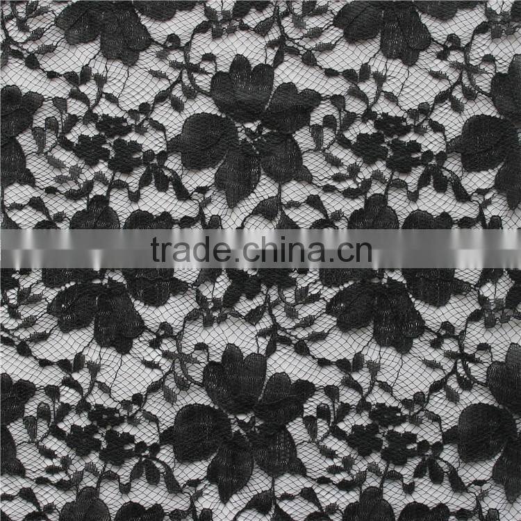 net black nylon cotton mixed fabric floral lace for apparel/girls dress/anarkaw salwar kameez