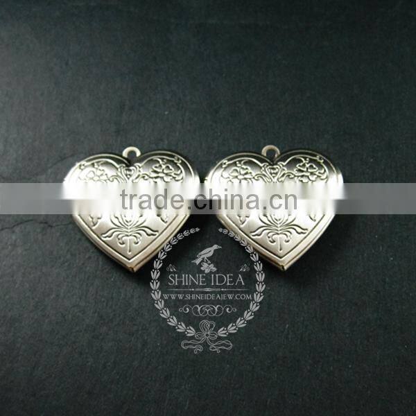 28mm vintage style antiqued silver flower engraved heart shape photo locket pendant charm DIY supplies 1133007