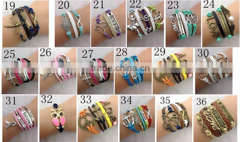 Lovely friendship bangle cross bangle , leather weave handmade infinity bangle