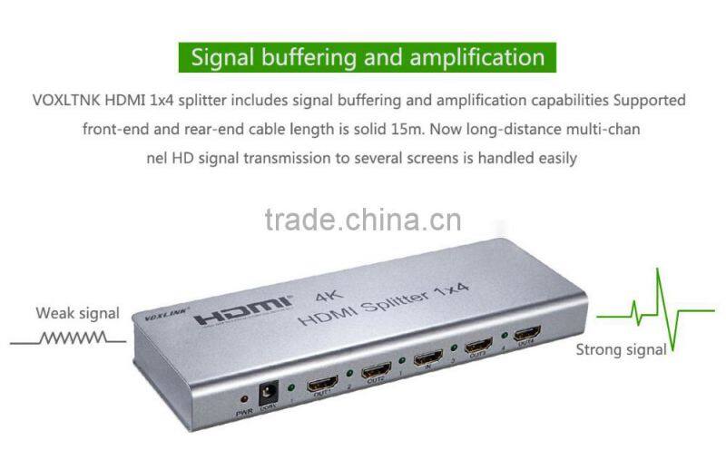 VOXLINK 4K HDMI splitter 1x4 (HDMI 1.4,HDCP1.4 ,4K,IR extension, EDID management, RS232) EU/US/UK/AU