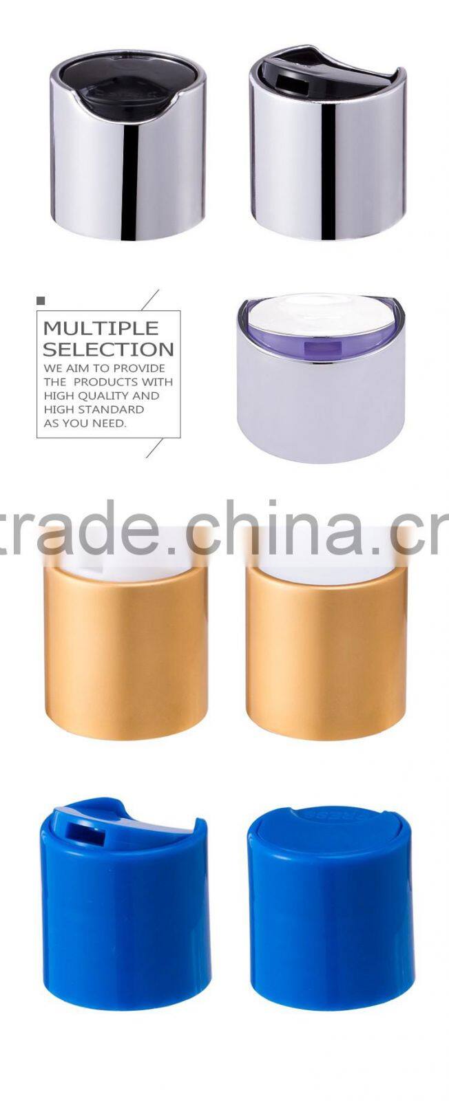 Hot China-made Yuyao nonspill feature push pull cap 24/410 silver press top cap