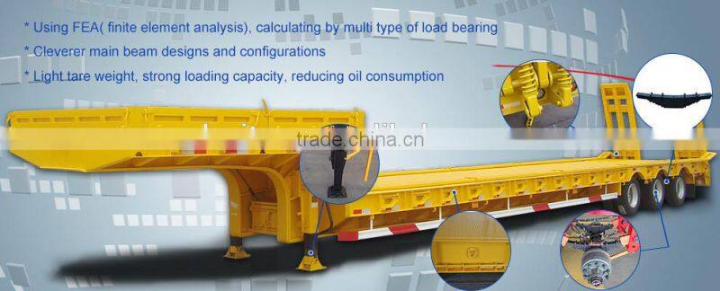 China hevay duty truck car lowbed semi trailer for large equipment trasportation
