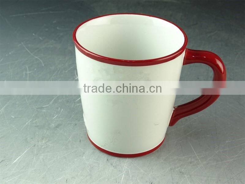 Ceramic stoneware customized enamel mug 450 ml/16 Oz personalised mugs red glazed rim