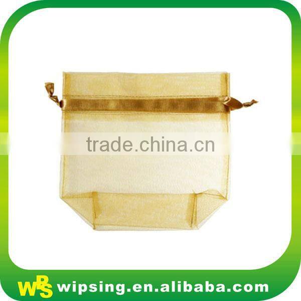 White Organza Pouch with Printed Ribbon Drawstring