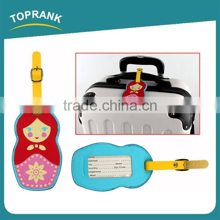 Toprank Hot Sale New Design Colorful China Doll Shape Pu Luggage Tag Airplane Travel Luggage Tag For Bags