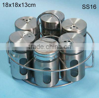 high quality 6pcs/set stainless steel glass spice jar set