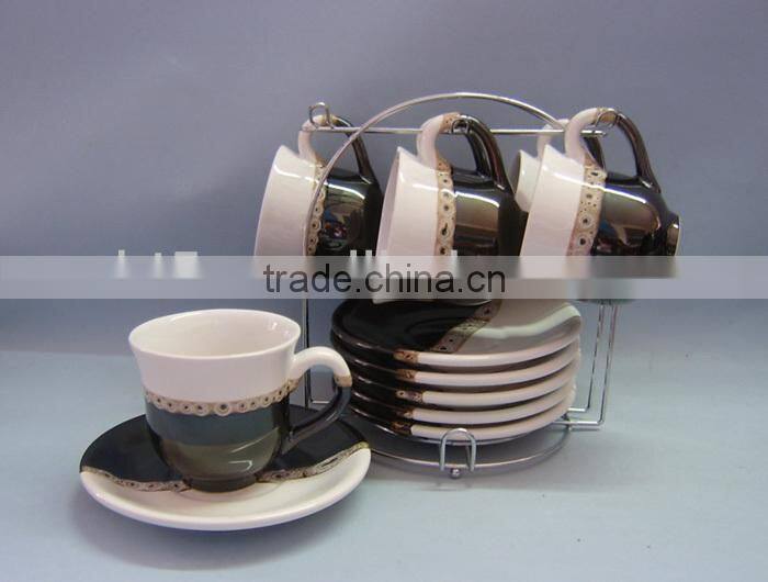 Double glazed tea cup and saucer sets with rack
