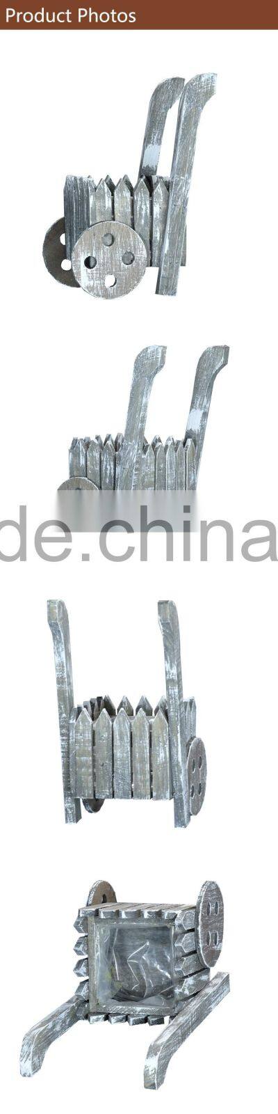 Wood Fence Cart Wheels Garden Planter Flowers Pots