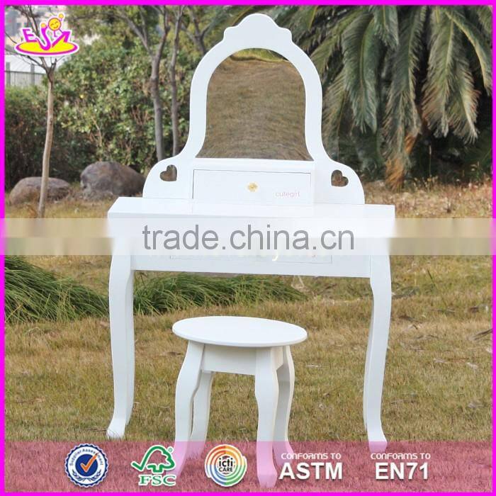 2017 New design youth bedroom white solid wooden dressing table chair W08H072