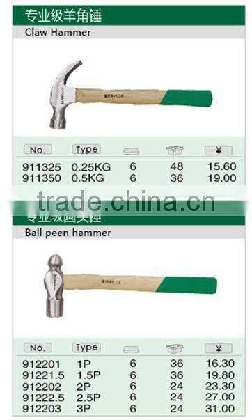 45# Carbon Steel Wooden Handle Fitter's Hammer / finished polished Heat-treatment