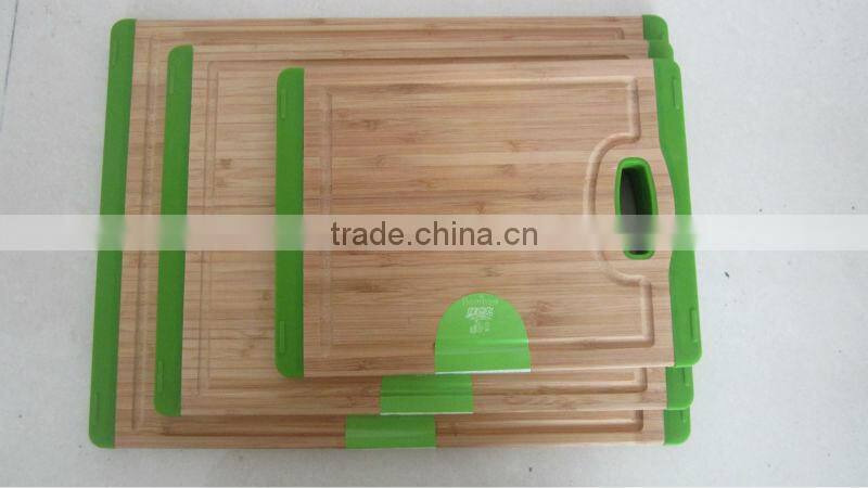 Three sizes bamboo cutting board with silicone hande #32015