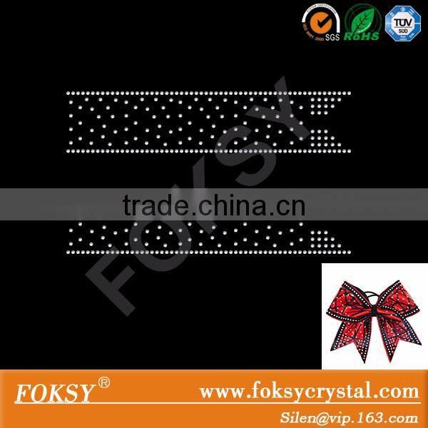 Customized cheer bow strip pattern bling design rhinestone iron on transfer designs