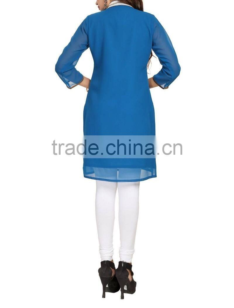 Pakistani Kurtis Glam And Glitter Tunic With Beadwork In White And Copper Front Neck Designs For Kurtis 2016 HSD5443