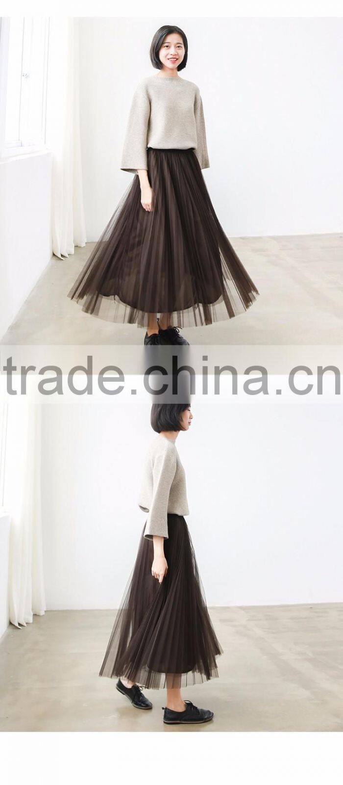 2016 customized manufacture fashionable Wholesale women's plain color chiffon double layer ladies skirt