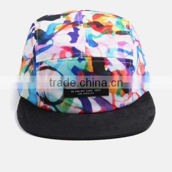 High Quality Small Order Digital Printing Front Woven Label Custom Floral Fashion 5 Panel Hat