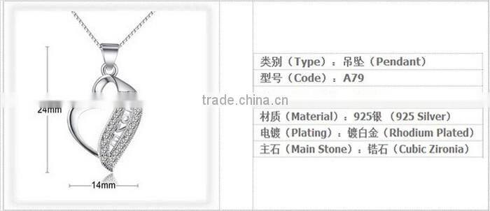 Fashion 925 Sterling Silver zircon Stone Diamond Heart Pendant