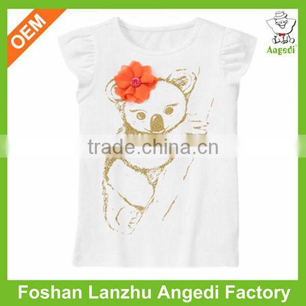 OEM eco-friendly soft kids organic cotton t shirt with ruffle/cap sleeve and water base printing