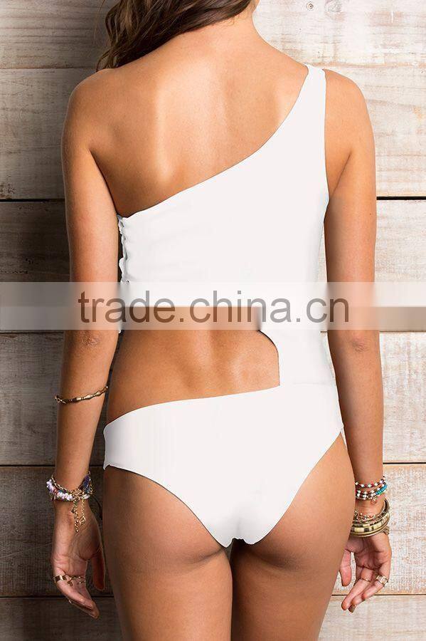 ladies white and side cut out one-piece swimwear