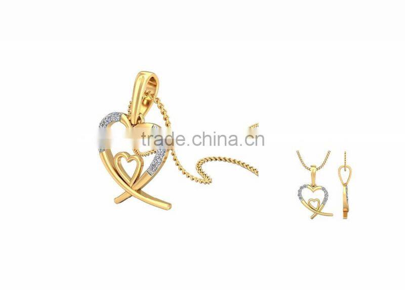 Gold Plated Designer CZ Studded Double Heart Pendant
