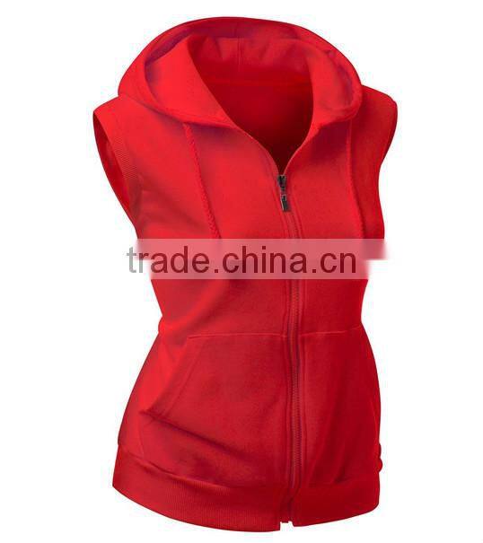 OEM new design cotton plain wholesale sleeveless hoodie womens fashion vests with zip