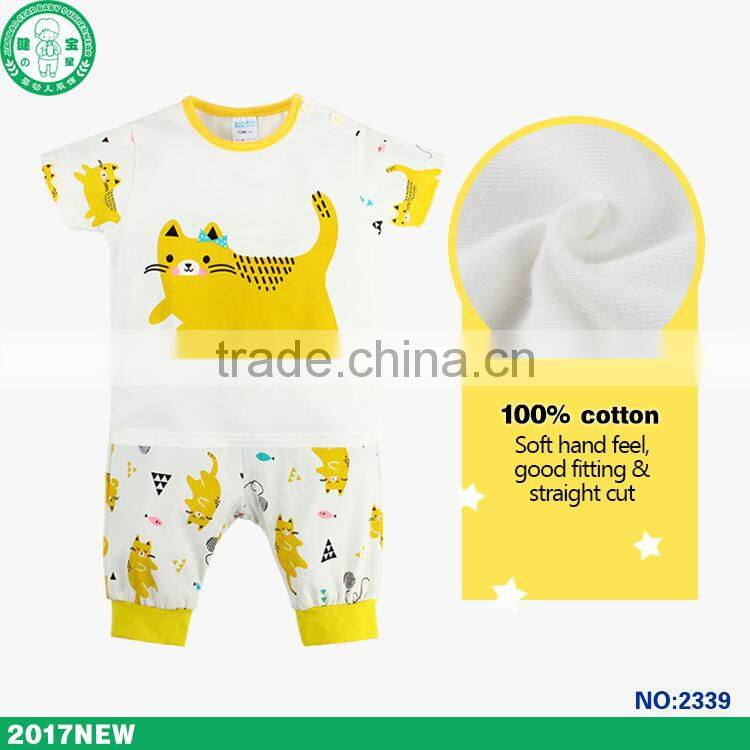 OEM Service cartoon printing 2 pcs short sleeve children wear set baby clothes