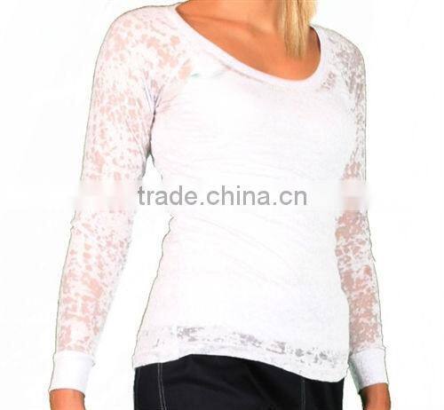 Ladies Burt-Out Round Neck Long Sleeve T-shirt