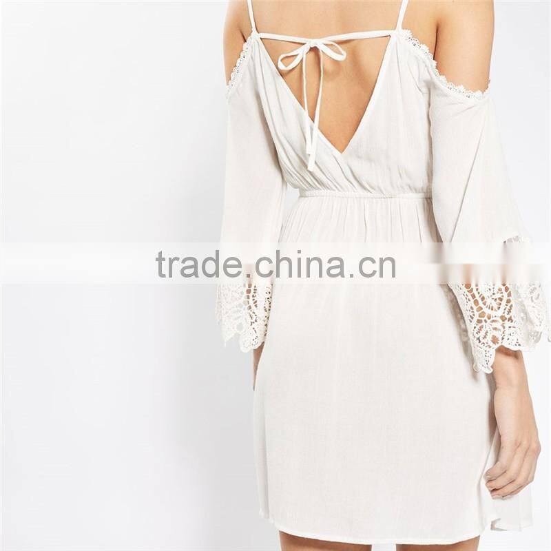 Summer chic lace hemmed hot selling cold shoulder dresses for pregnant women