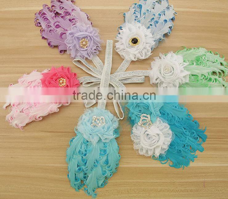 2016 new design baby hair accessories with regular colorful feather flower