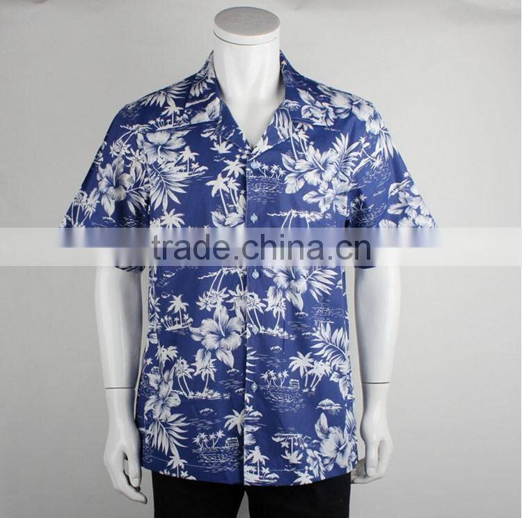 Blue wholesale cotton print mens beach wear shirts hawaiian shirt