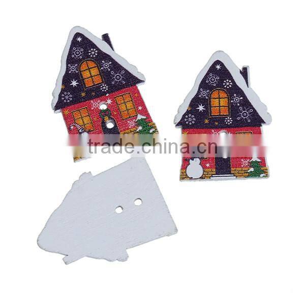 Wood Sewing Buttons Scrapbooking 2 Holes Village House Multicolor Christmas Snowman Pattern