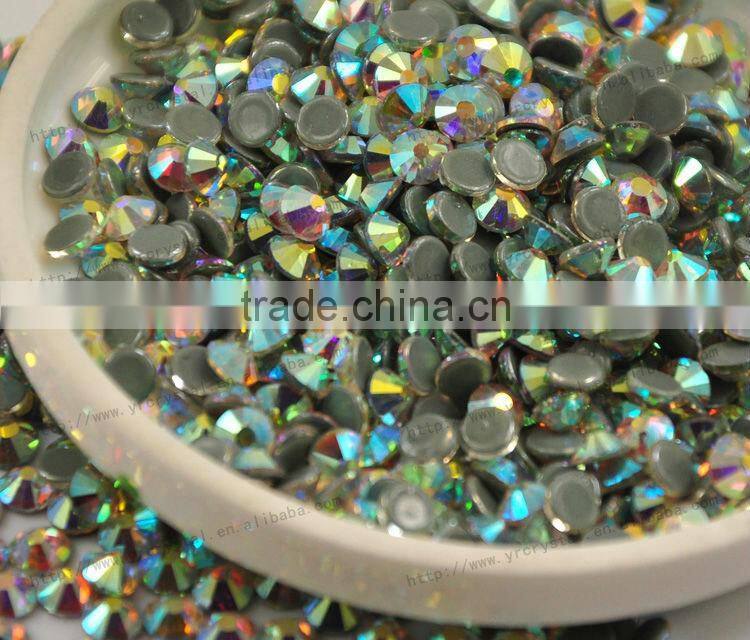 Round shape AB color with silver foiling flat back rhinestone hotfix