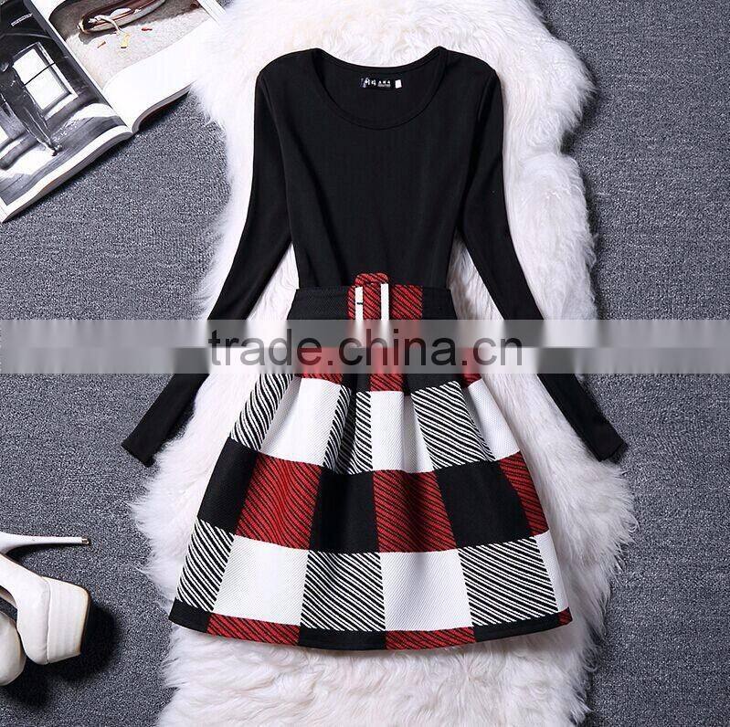 big girl long sleeve check dress/yisx young girl flower printed princess dress/new design girl holiday fashion dress