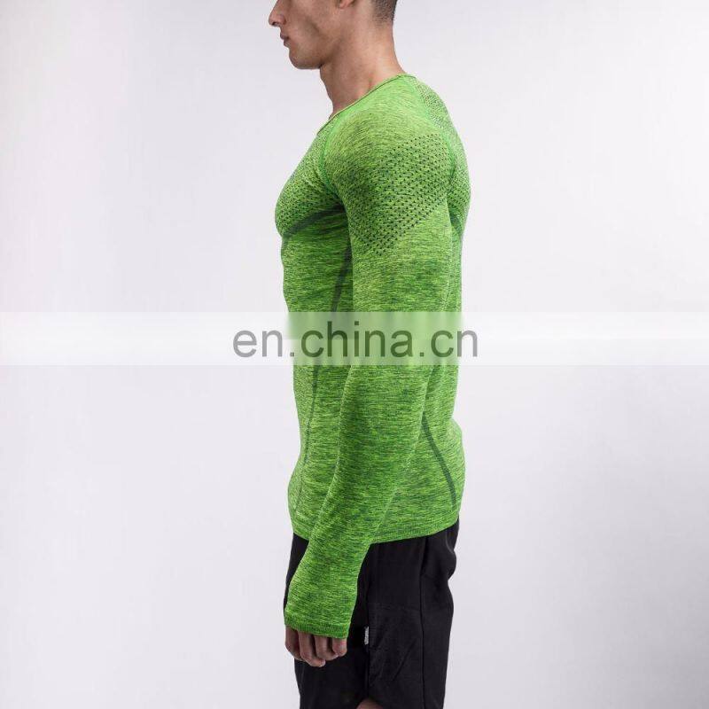 Wholesale Latest Design Gym Wear Mens Seamless Performance Green men Long Sleeve T Shirt