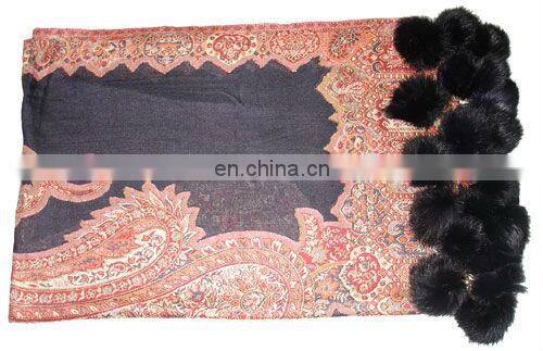 Paiseley design shawls with Fur balls