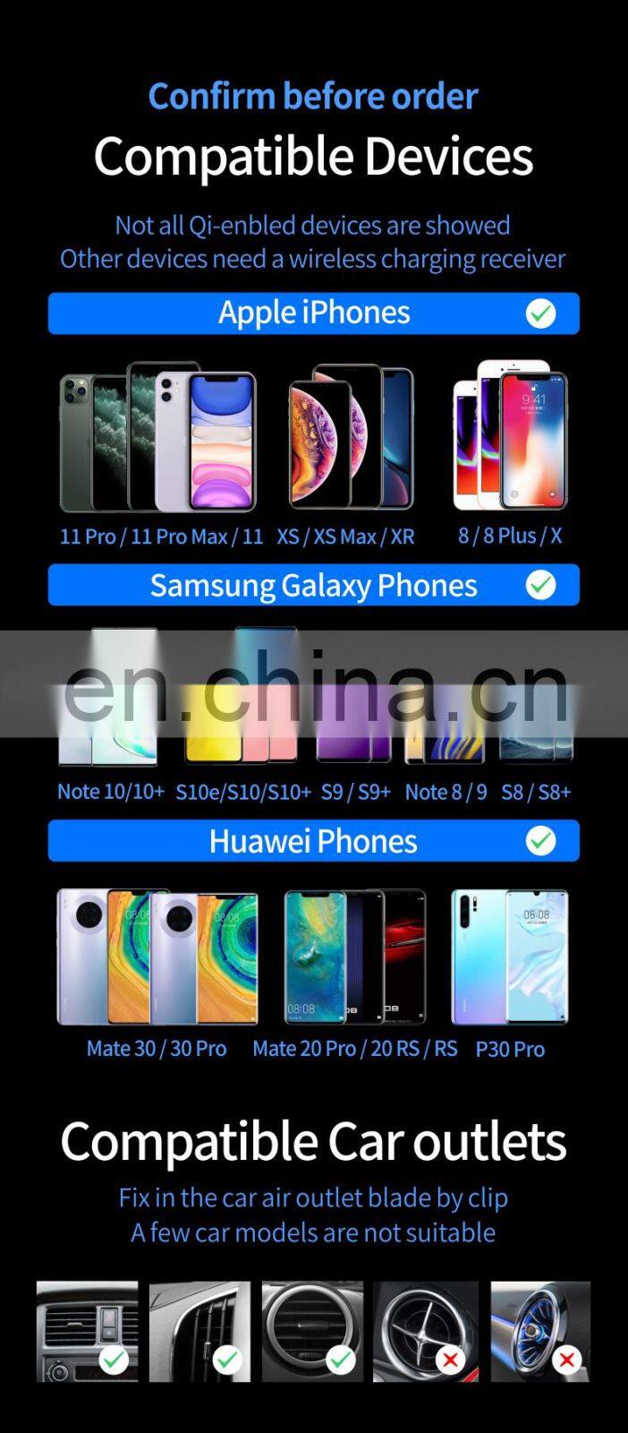 Hot Selling Mobile Phone Accessories Universal Car Phone Holder QI 15W Fast Wireless Charger