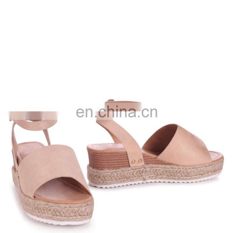 Nude suede two part espadrille inspired ladies platform wedge heel sandals shoes women evening other colors are available
