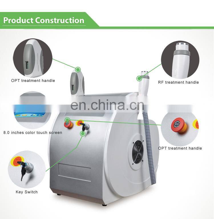 Double handpiece IPL RF E light OPT hair removal machine with big spot size